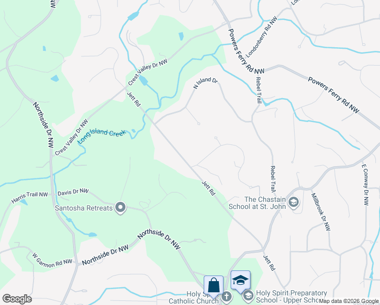map of restaurants, bars, coffee shops, grocery stores, and more near 4855 Jett Road in Sandy Springs