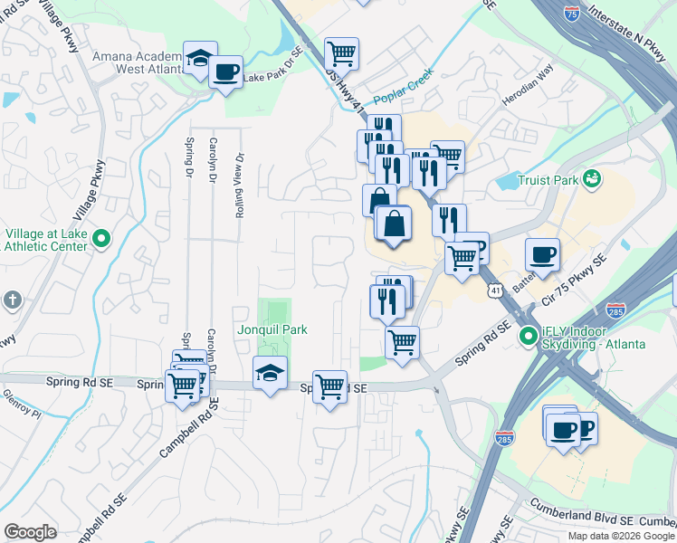 map of restaurants, bars, coffee shops, grocery stores, and more near 5034 Bell Drive Southeast in Smyrna