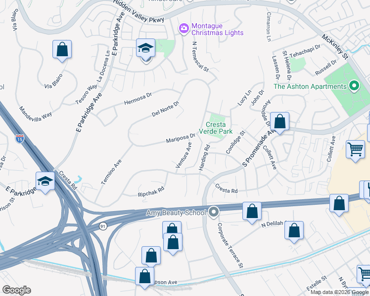 map of restaurants, bars, coffee shops, grocery stores, and more near 552 Ventura Avenue in Corona