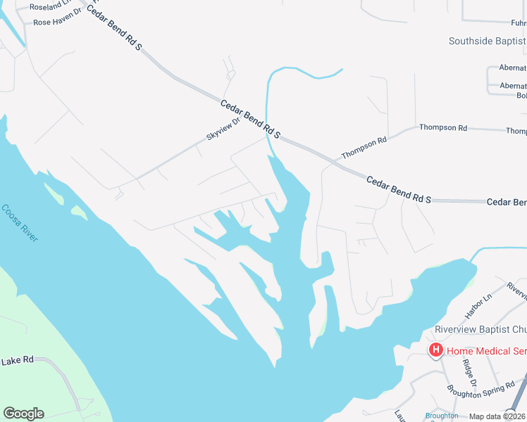 map of restaurants, bars, coffee shops, grocery stores, and more near 4579 Misty Lane in Gadsden