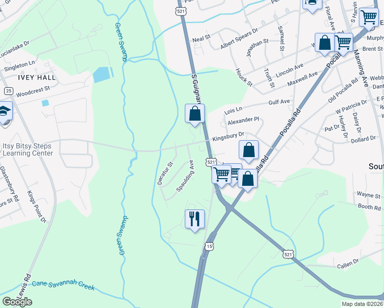 map of restaurants, bars, coffee shops, grocery stores, and more near 1010 Spaulding Avenue in Sumter