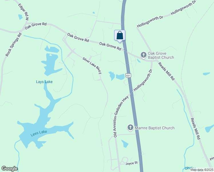map of restaurants, bars, coffee shops, grocery stores, and more near 31 Silver Lake Boulevard East in Gadsden