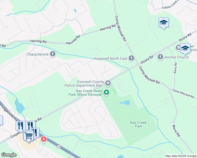 map of restaurants, bars, coffee shops, grocery stores, and more near 2673 Tullis Cove Drive Southeast in Loganville