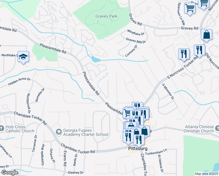 map of restaurants, bars, coffee shops, grocery stores, and more near 5031 Woodridge Way in Tucker