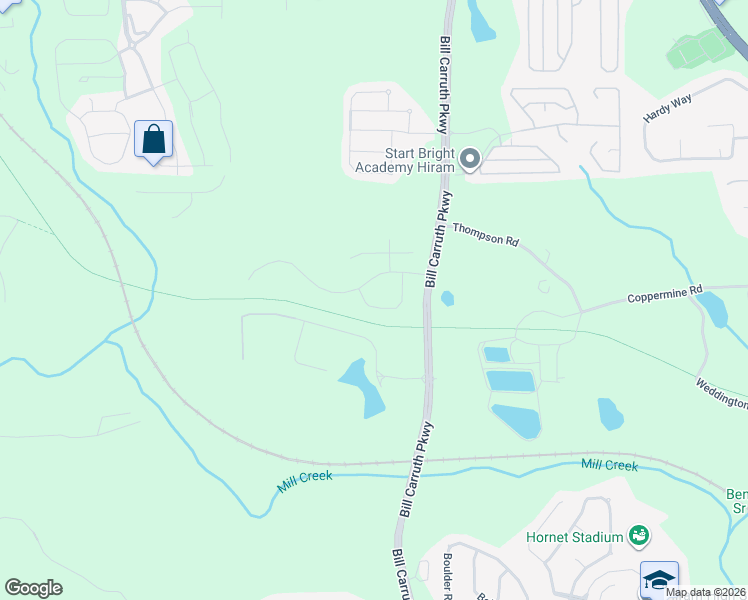 map of restaurants, bars, coffee shops, grocery stores, and more near 174 Berkford Circle in Hiram