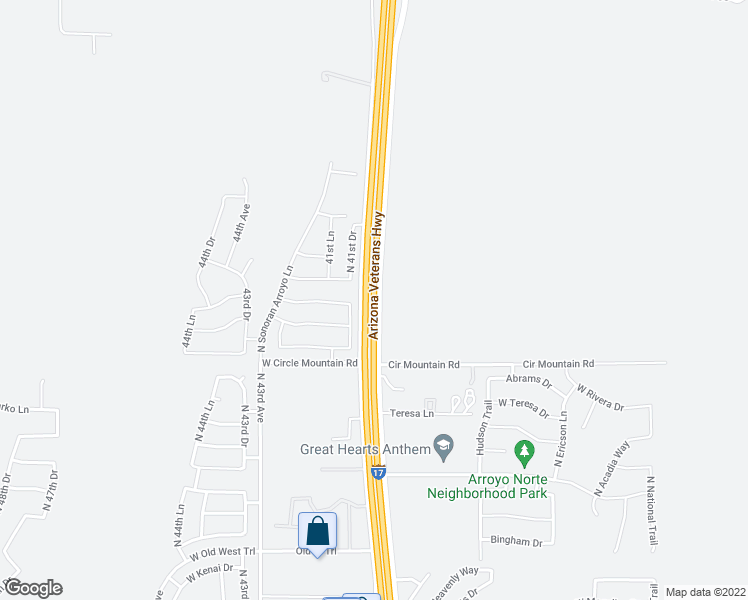 map of restaurants, bars, coffee shops, grocery stores, and more near Arizona Veterans Highway in New River