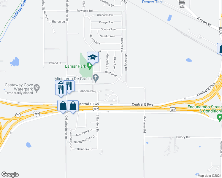map of restaurants, bars, coffee shops, grocery stores, and more near 17 Chestnut Circle in Wichita Falls