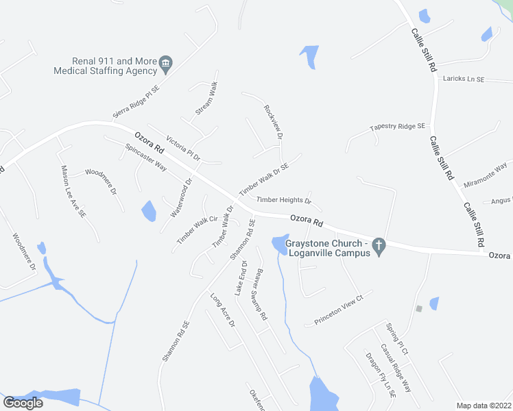 map of restaurants, bars, coffee shops, grocery stores, and more near 1521 Timber Heights Drive in Loganville