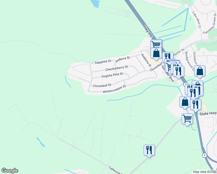 map of restaurants, bars, coffee shops, grocery stores, and more near 237 Cloverleaf Drive in Longs