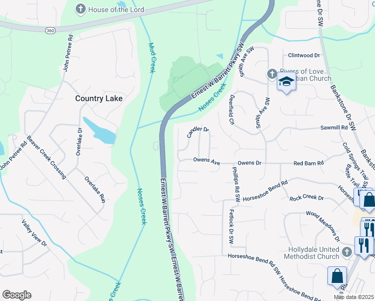 map of restaurants, bars, coffee shops, grocery stores, and more near 2662 Candler Drive in Marietta