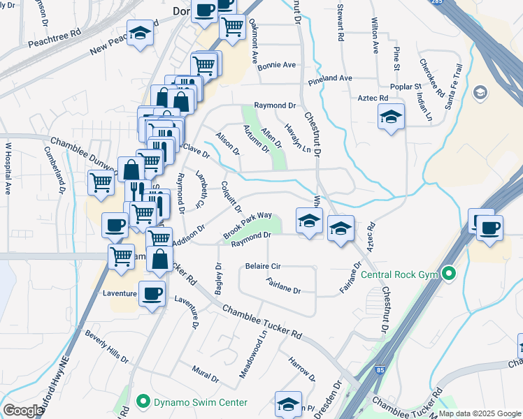 map of restaurants, bars, coffee shops, grocery stores, and more near 2678 Brook Park Way in Doraville