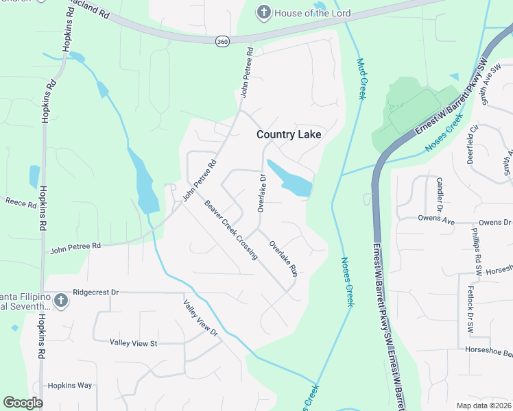 map of restaurants, bars, coffee shops, grocery stores, and more near 2574 Overlake Drive in Powder Springs