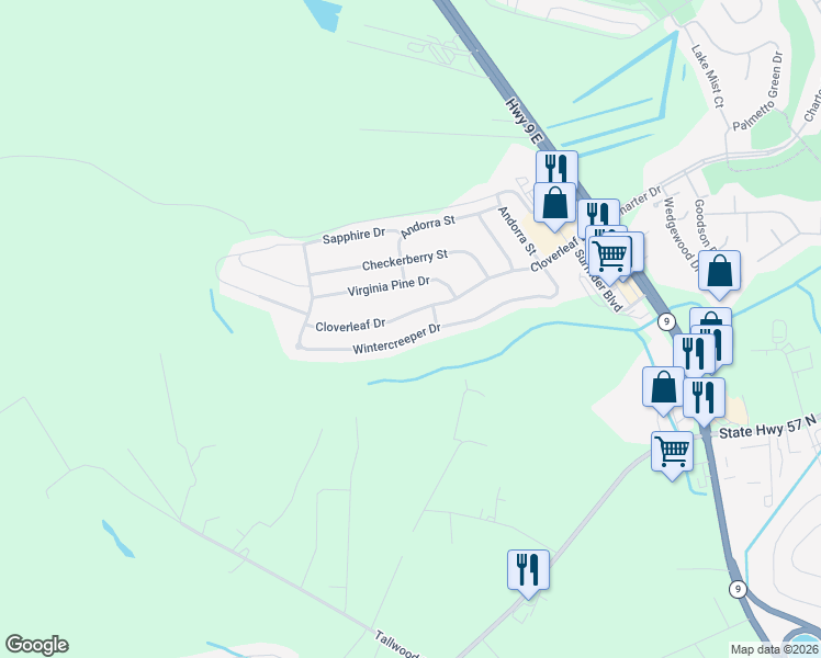 map of restaurants, bars, coffee shops, grocery stores, and more near 744 Wintercreeper Drive in Longs