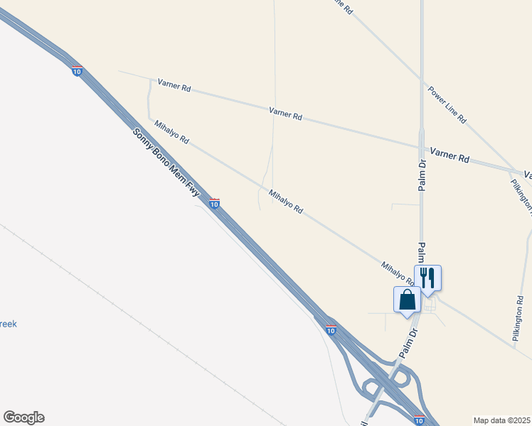 map of restaurants, bars, coffee shops, grocery stores, and more near 65995 Thornton Road in Desert Hot Springs