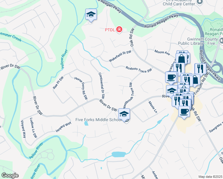 map of restaurants, bars, coffee shops, grocery stores, and more near 3219 Lincoln Terrace in Lawrenceville