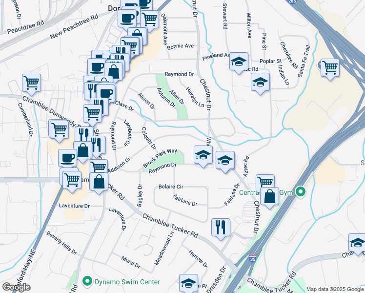 map of restaurants, bars, coffee shops, grocery stores, and more near 2700 Brook Park Way in Doraville