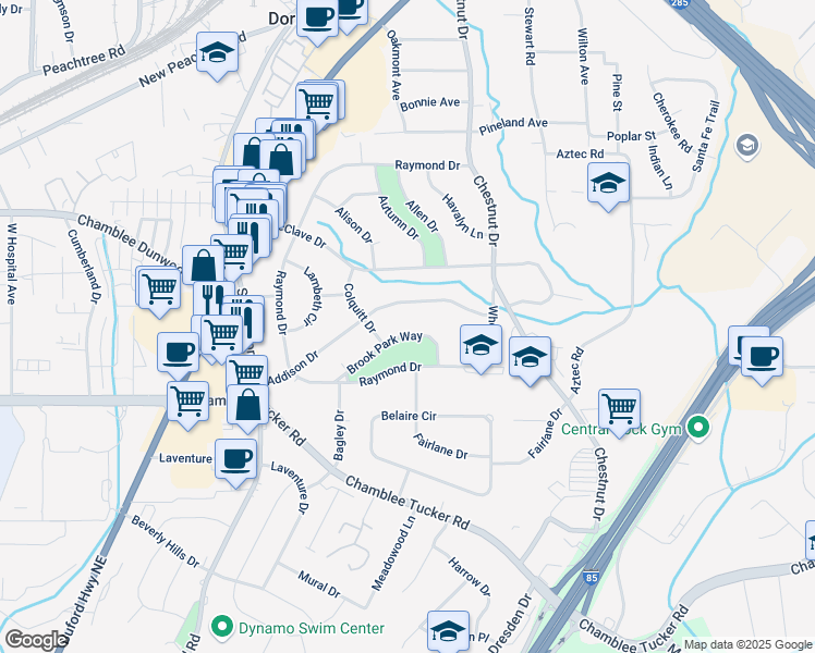 map of restaurants, bars, coffee shops, grocery stores, and more near 2678 Brook Park Way in Doraville