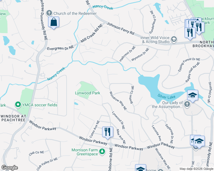 map of restaurants, bars, coffee shops, grocery stores, and more near 3326 Breton Court Northeast in Atlanta