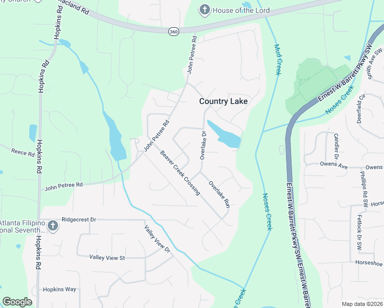 map of restaurants, bars, coffee shops, grocery stores, and more near 2574 Overlake Drive in Powder Springs