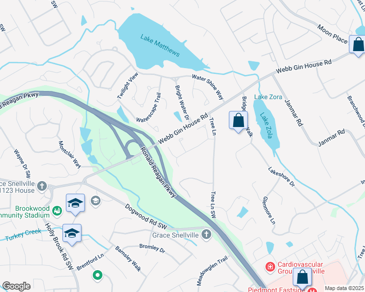 map of restaurants, bars, coffee shops, grocery stores, and more near 1283 McClintock Drive in Snellville