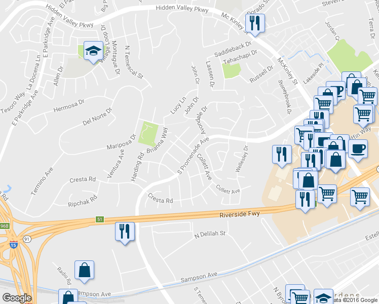 map of restaurants, bars, coffee shops, grocery stores, and more near 501 Wheeler Circle in Corona