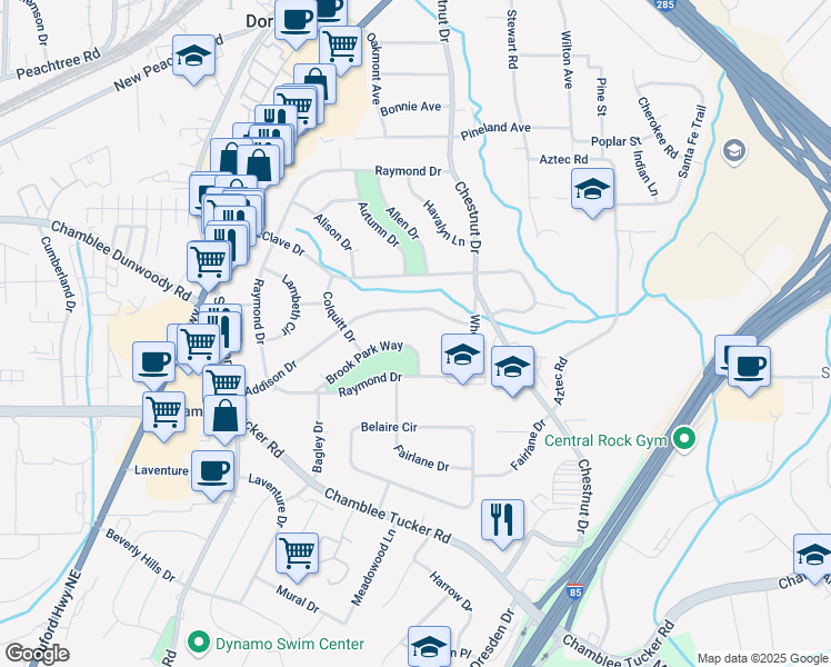 map of restaurants, bars, coffee shops, grocery stores, and more near 2700 Brook Park Way in Doraville
