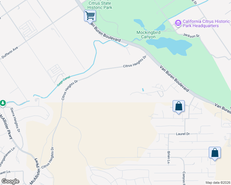 map of restaurants, bars, coffee shops, grocery stores, and more near 9609 Equestrian Drive in Riverside