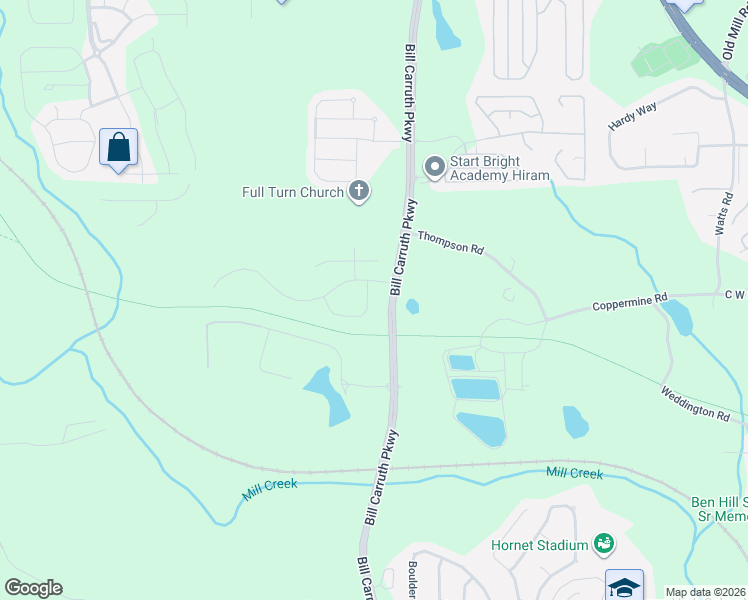 map of restaurants, bars, coffee shops, grocery stores, and more near 63 Berkford Circle in Hiram
