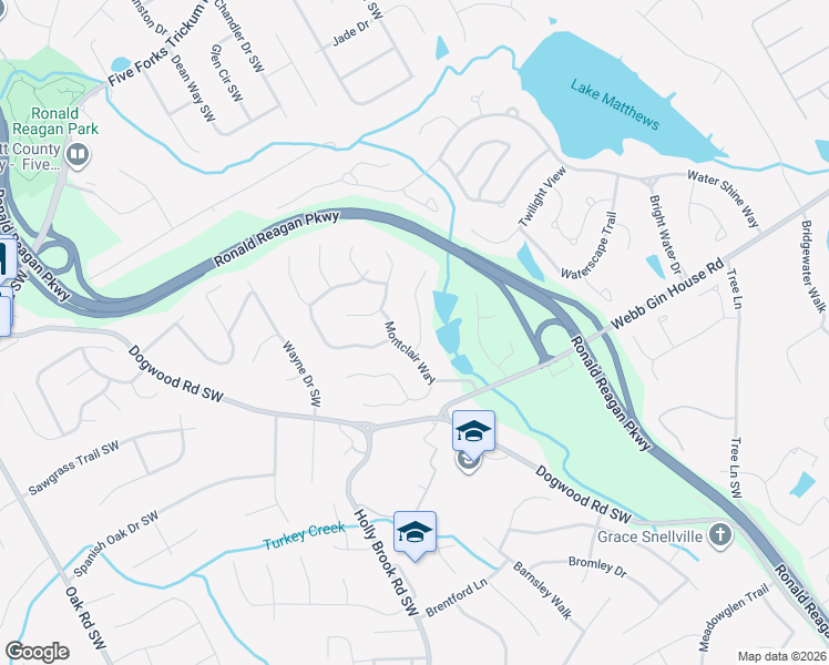 map of restaurants, bars, coffee shops, grocery stores, and more near 2565 Lynshire Lane in Snellville