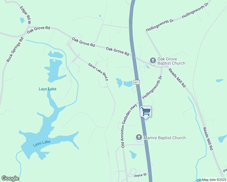 map of restaurants, bars, coffee shops, grocery stores, and more near 31 Silver Lake Boulevard East in Gadsden
