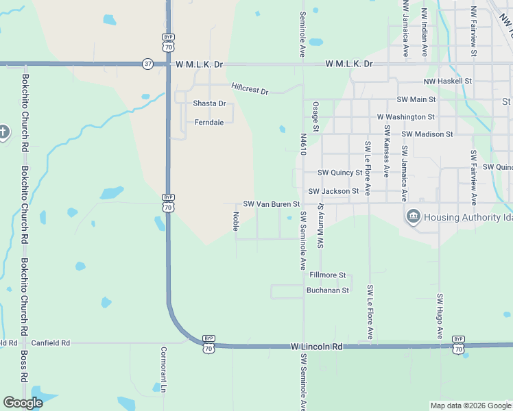 map of restaurants, bars, coffee shops, grocery stores, and more near 5060 Noble Street in Idabel
