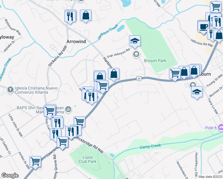 map of restaurants, bars, coffee shops, grocery stores, and more near 5274 Lawrenceville Highway in Lilburn