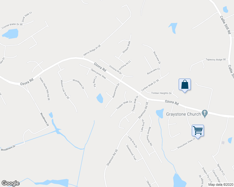 map of restaurants, bars, coffee shops, grocery stores, and more near 1285 Waterwood Drive in Loganville