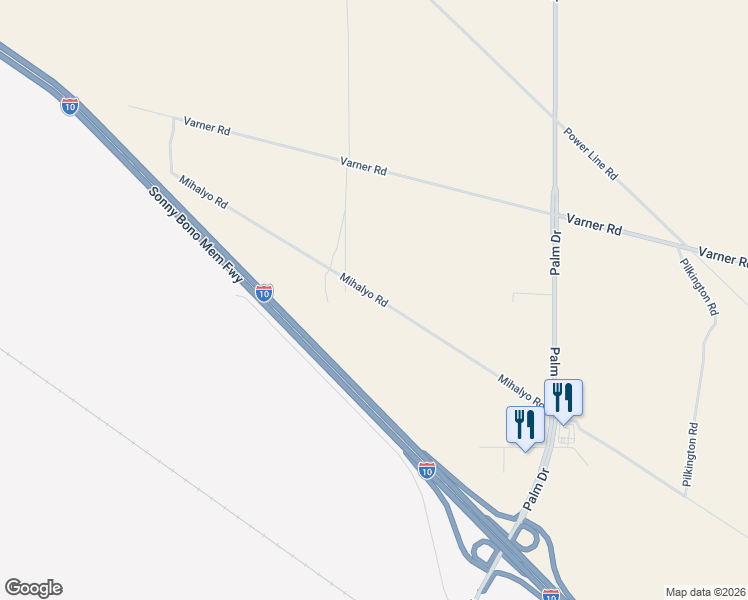 map of restaurants, bars, coffee shops, grocery stores, and more near 65995 Thornton Road in Desert Hot Springs