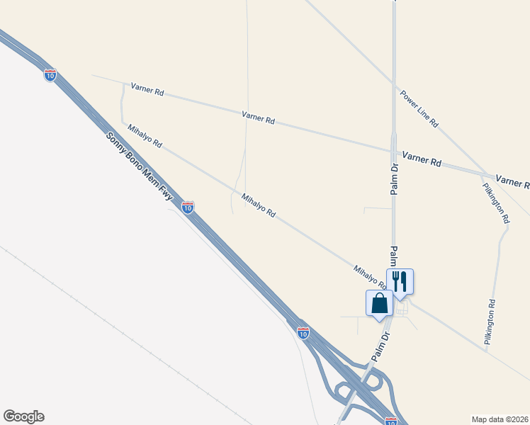 map of restaurants, bars, coffee shops, grocery stores, and more near 65995 Thornton Road in Desert Hot Springs