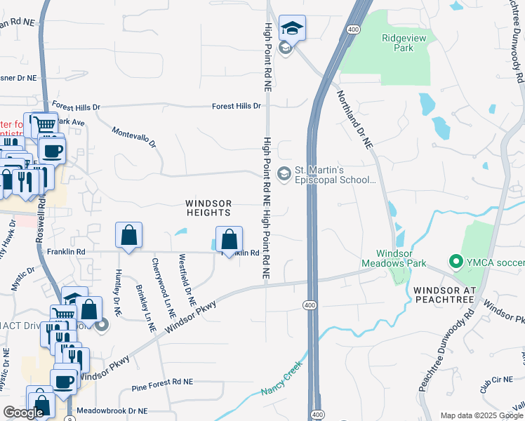 map of restaurants, bars, coffee shops, grocery stores, and more near 4890 High Point Road Northeast in Atlanta