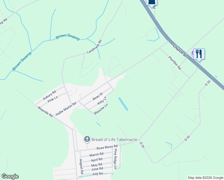 map of restaurants, bars, coffee shops, grocery stores, and more near 602 Kitty Lane in Conway
