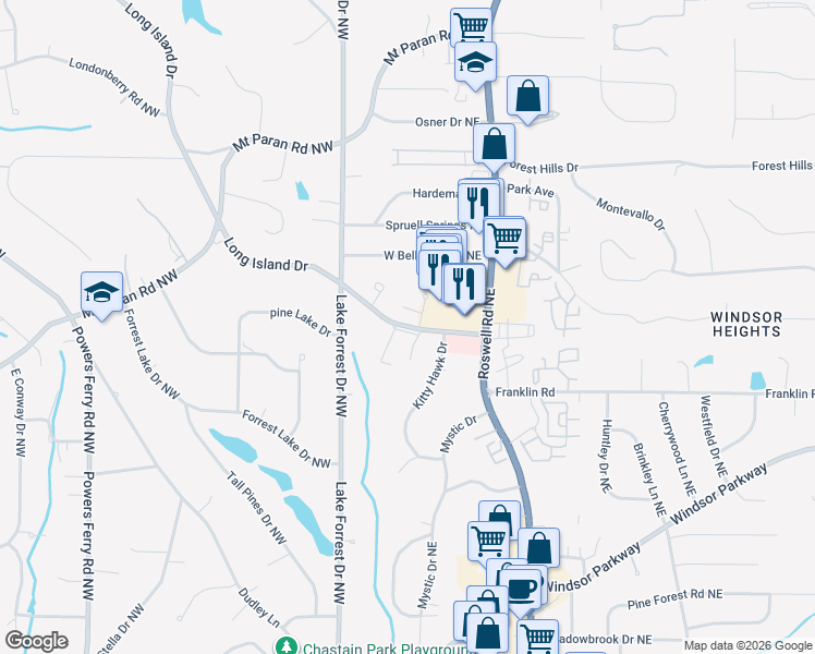 map of restaurants, bars, coffee shops, grocery stores, and more near 4820 Long Island Dr NE in Atlanta