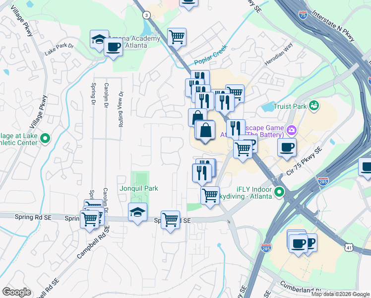map of restaurants, bars, coffee shops, grocery stores, and more near 5048 Afton Way in Smyrna