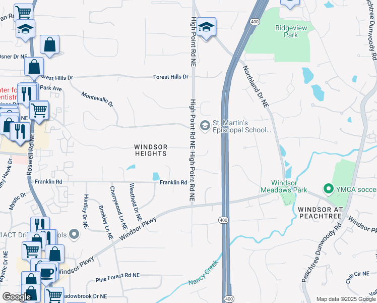 map of restaurants, bars, coffee shops, grocery stores, and more near 4890 High Point Road Northeast in Atlanta