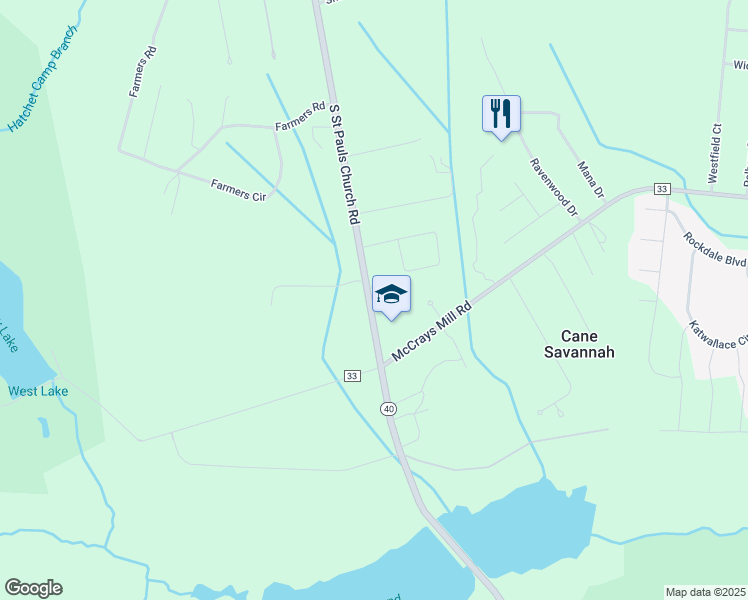 map of restaurants, bars, coffee shops, grocery stores, and more near 1155 South Saint Pauls Church Road in Sumter