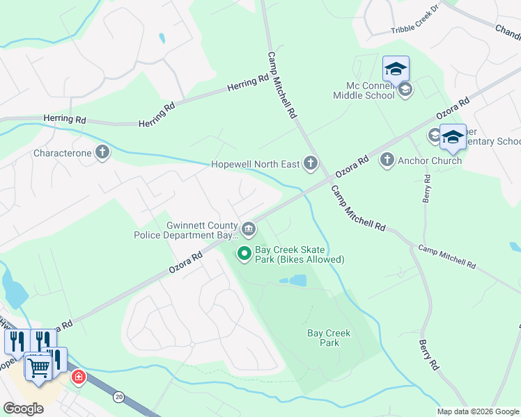 map of restaurants, bars, coffee shops, grocery stores, and more near 269 Chloe Dianne Drive in Loganville