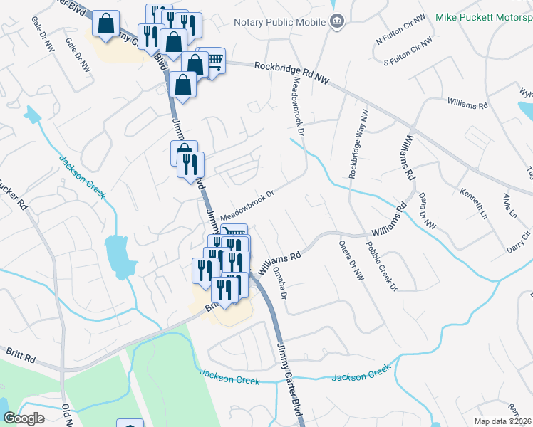 map of restaurants, bars, coffee shops, grocery stores, and more near 871 Legacy Woods Drive in Norcross