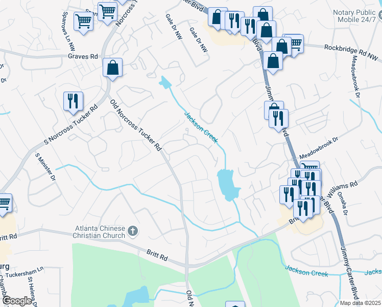 map of restaurants, bars, coffee shops, grocery stores, and more near 6507 Bennington Drive in Tucker