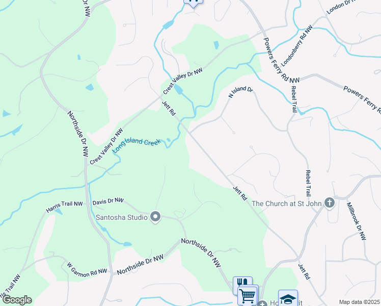map of restaurants, bars, coffee shops, grocery stores, and more near 4888 Jett Road in Atlanta