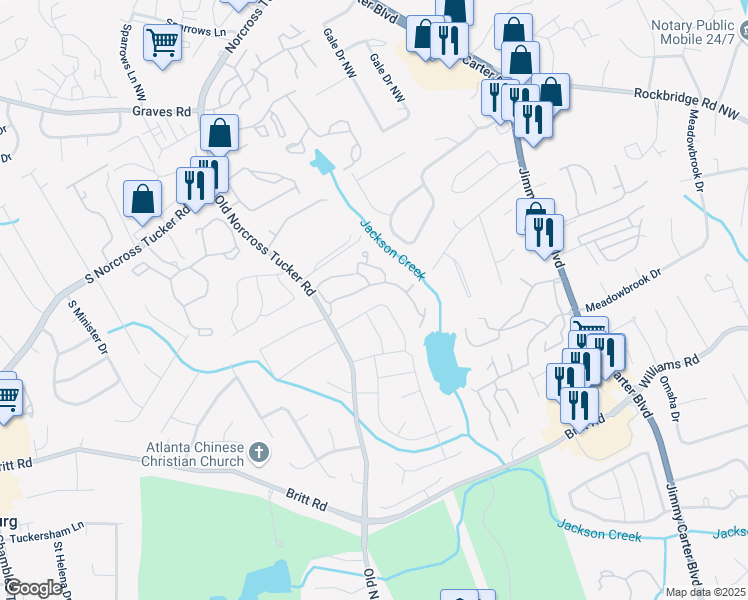 map of restaurants, bars, coffee shops, grocery stores, and more near 6507 Bennington Drive in Tucker