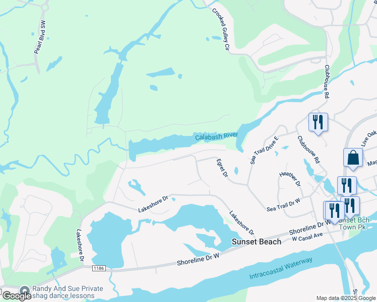 map of restaurants, bars, coffee shops, grocery stores, and more near 532 Medcalf Drive Southwest in Sunset Beach