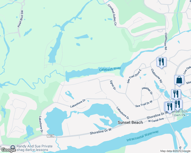 map of restaurants, bars, coffee shops, grocery stores, and more near 532 Medcalf Drive Southwest in Sunset Beach