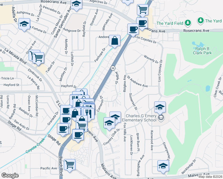 map of restaurants, bars, coffee shops, grocery stores, and more near 8120 Fletcher Green in Buena Park