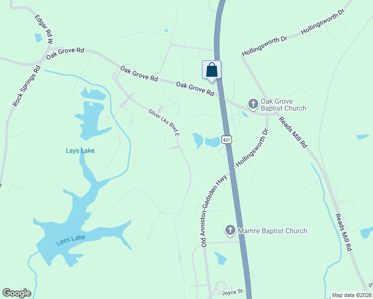 map of restaurants, bars, coffee shops, grocery stores, and more near 24 Silver Lake Boulevard East in Gadsden